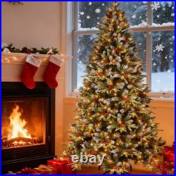 5 ft Pre-Lit Artificial Christmas Tree Green Spruce Holiday Decor Foldable Base