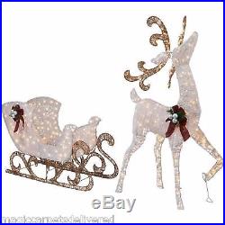 5 ft. Pre-Lit White Reindeer and Sleigh Christmas Holiday Outdoor Yard Decor