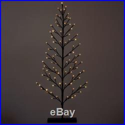 5ft 150cm Snowy Flat Twig Tree With Warm White 128 LED Lights Home Decoration