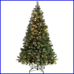5ft 6ft 7ft Artificial Christmas Tree Warm White Pre-Lit Led Lights Xmas Green