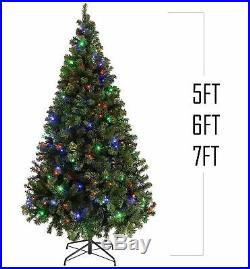 5ft 6ft 7ft Pre-Lit Christmas Tree Multi Led Lights Xmas Artificial Trees Green