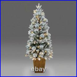 5ft Flocked Porch Christmas Tree Pre-Lit LEDs Office Home Xmas Party Decorations