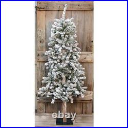 5ft Heavy Snow Flocked Alpine Artificial Christmas Tree with Wood Trunk Metal