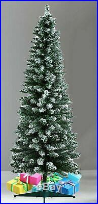 5ft Pencil Slim Frosted Pine Green Frosted Snow Tips Artificial Tree With Stand