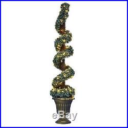 5ft Prelit Artificial Spiral Shaped Topiary Tree Indoor Outdoor White LED Lights