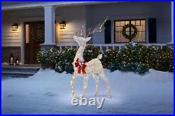 5ft White LED Rudolph reindeer Red Bow Christmas Indoor Outdoor Yard Prop Decor