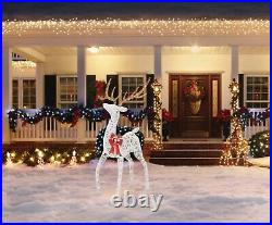 5ft White LED Rudolph reindeer Red Bow Christmas Indoor Outdoor Yard Prop Decor