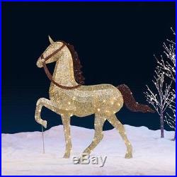 60 Champagne Glitter String Horse with 240 LED Lights, Christmas Holiday Decor