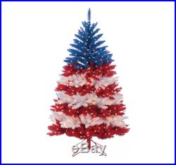 60 Patriotic American Artificial Red/Blue Christmas Tree with Clear White Light