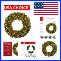 60in Large Artificial Pre-Lit Fir Christmas Wreath Holiday Accent Decoration