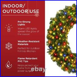 60in Large Artificial Pre-Lit Fir Christmas Wreath Holiday Accent Decoration