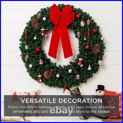 60in Large Artificial Pre-Lit Fir Christmas Wreath Holiday Accent Decoration