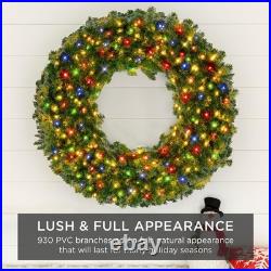 60in Large Artificial Pre-Lit Fir Christmas Wreath Holiday Accent Decoration