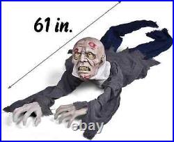 61 Inches Crawling Zombie Halloween Decorations Light Up Eyes with Sound Effect