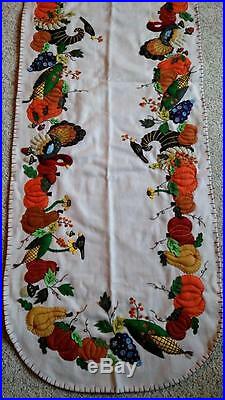 64 Handmade Wool Embroidery Turkey Cornucopia THANKSGIVING Fall Table Runner