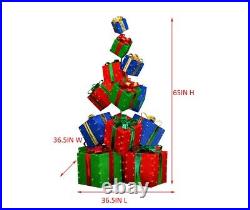 65 Christmas Led Lighted Pre-Lit Gift Box Tower 450 Lights yard decor