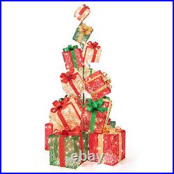 67 Lighted Present Decoration 15 Stacked Pre-Lit Gift Box Tower with 450 Lights