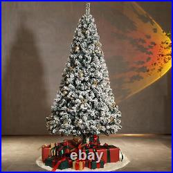 6FT/7.5FT Artificial Christmas Tree Snow White Flocked Xmas Tree & Metal Stand