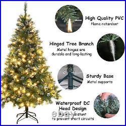 6FT Artificial Christmas Tree Green White Fir Tree with Base and Pine Cones