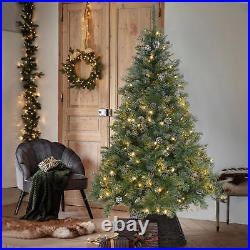 6FT Artificial Christmas Tree Green White Fir Tree with Base and Pine Cones