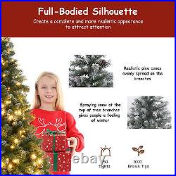 6FT Artificial Christmas Tree Green White Fir Tree with Base and Pine Cones