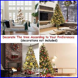 6FT Artificial Christmas Tree Green White Fir Tree with Base and Pine Cones
