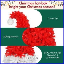 6FT Christmas Tree with LED Light & 1050 Tips Santa's Hat Shape Xmas Tree Red