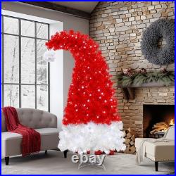6FT Christmas Tree with LED Light & 1050 Tips Santa's Hat Shape Xmas Tree Red
