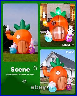6FT Easter Inflatables Outdoor Decorations Carrot House with Bunny and Eggs Bl