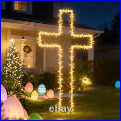 6FT Metal Easter Cross Decor, DIY White Large Standing Cross Light Up Outdoor