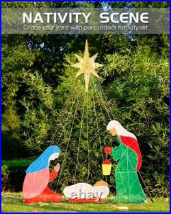 6FT Nativity Sets for Christmas Decoration Outdoor, 200 LED Lights, Stable & H