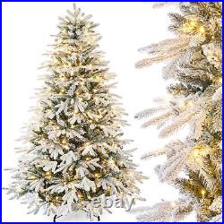 6FT Pre-Lit Artificial Christmas Tree with Flocked Snow 260 LED Xmas Decor