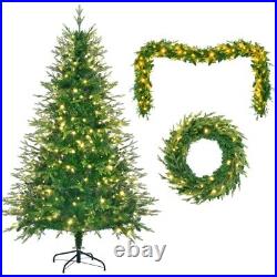 6FT Pre-Lit Aspen Fir Artificial Christmas Tree with Wreath&Garland Green