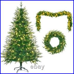 6FT Pre-Lit Christmas Tree with Garland & Wreath Artificial Pine Xmas Tree