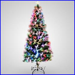 6FT Pre-Lit Fiber Optic Artificial Christmas Tree withMulticolor Lights Snowflakes