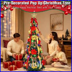 6FT Pre Lit Pop up Christmas Tree, Pre-Decorated Artificial Tree with Remote Cont