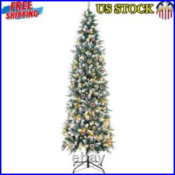 6FT Prelit Skinny Christmas Tree 240 LED Lights Pine Cone Indoor Decor New