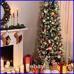 6FT Prelit Skinny Christmas Tree 240 LED Lights Pine Cone Indoor Decor New