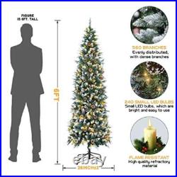 6FT Prelit Skinny Christmas Tree 240 LED Lights Pine Cone Indoor Decor New