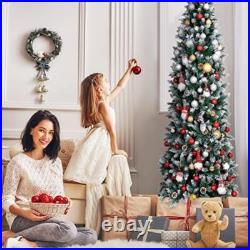 6FT Prelit Skinny Christmas Tree 240 LED Lights Pine Cone Indoor Decor New