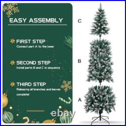 6FT Prelit Skinny Christmas Tree 240 LED Lights Pine Cone Indoor Decor New