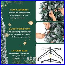 6FT Prelit Skinny Christmas Tree 240 LED Lights Pine Cone Indoor Decor New