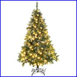 6Ft Artificial Snow Flocked Christmas Tree with Pine Cones Holiday Decoration