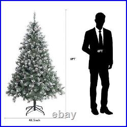6Ft Artificial Snow Flocked Christmas Tree with Pine Cones Holiday Decoration