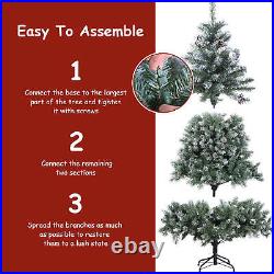 6Ft Artificial Snow Flocked Christmas Tree with Pine Cones Holiday Decoration
