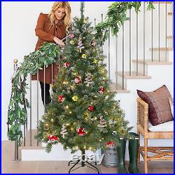 6Ft Artificial Snow Flocked Christmas Tree with Pine Cones Holiday Decoration