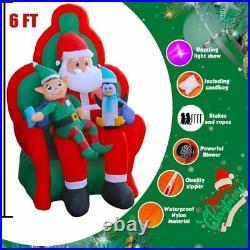 6Ft Inflatable Christmas Santa with Elf and Penguin With Music LED Light Up