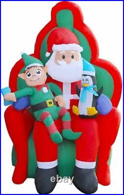 6Ft Inflatable Christmas Santa with Elf and Penguin With Music LED Light Up