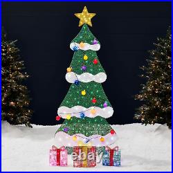 6Ft Lighted 2D Christmas Tree Outdoor Décor, Large Holiday Yard Decoration With 17