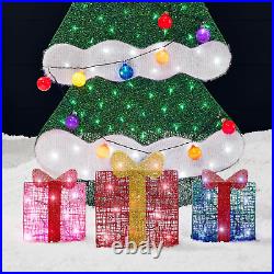 6Ft Lighted 2D Christmas Tree Outdoor Décor, Large Holiday Yard Decoration With 17